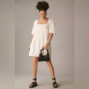 Anthropologie white square neck tiered babydoll dress with puff sleeve! XXS